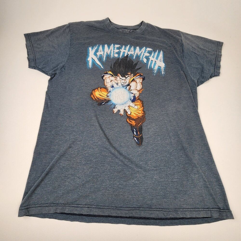 Dragon Ball Z Kamehameha Goku Graphic T-Shirt Gray Blue Anime Tee Ripples Brand